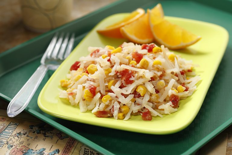 Tomato Corn Hash Browns on a Plate