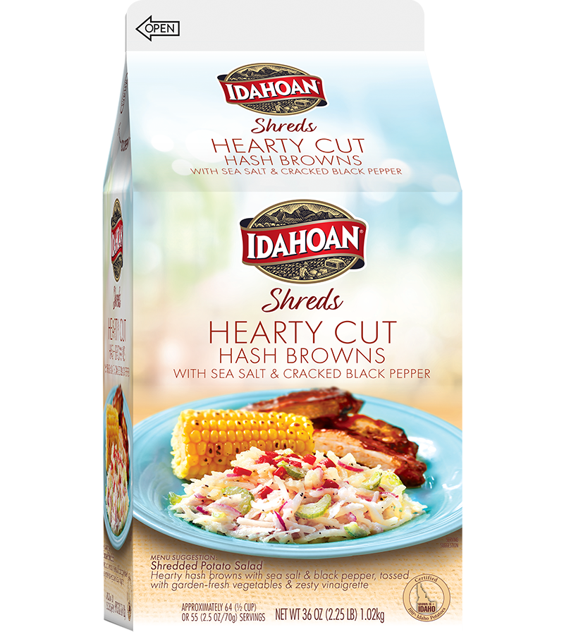 Idahoan® SHREDS Hearty Cut Hash Browns with Sea Salt & Cracked Black Pepper, 6/2.25 lb. ctns