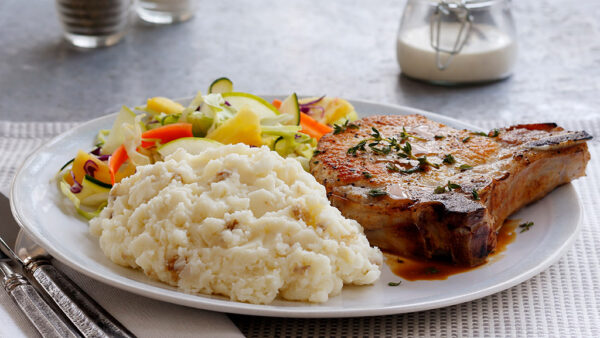Herbed Porkchop with Sautéed Vegetables & RUSTIC Russets Mashed Potatoes