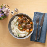 Mushroom “Beef” Stew Over Honest Earth Creamy Mashed Potatoes