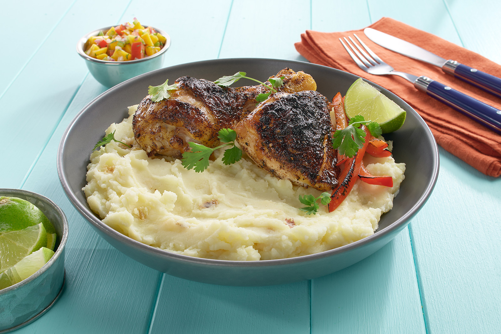 Mashed Rustic Buttery Golden Selects Jerked Chicken