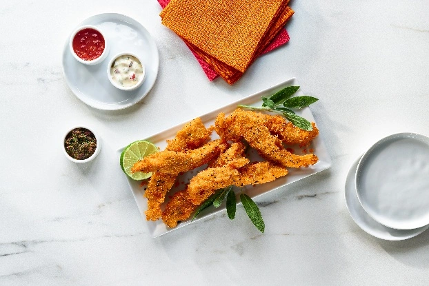 Crispy Mashed Potato–Crusted Chicken with Trio of Sauces by Idahoan
